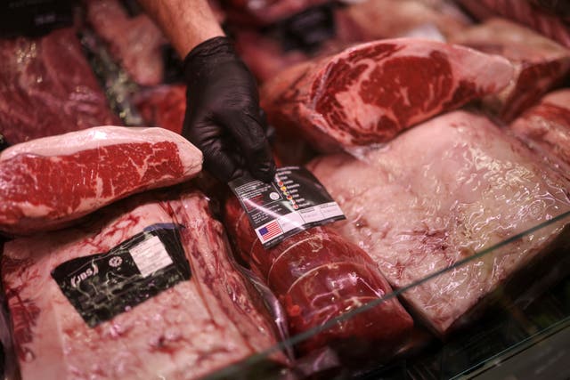 <p>Representative. A butcher arranges meat </p>