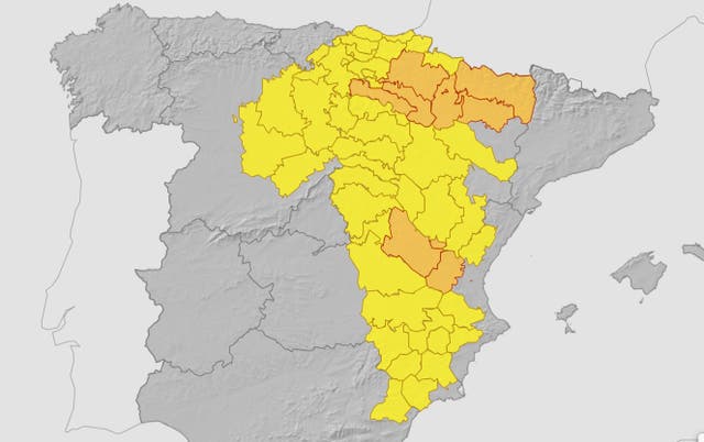 <p>Storm warnings: Latest weather map for Saturday 10 May showing the worst predicted problems in orange</p>