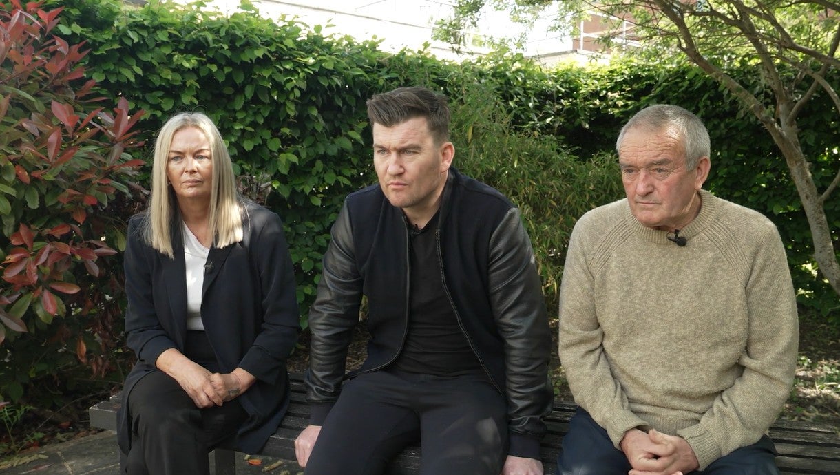 Sabrina Brett's sister Pauline, brother Joseph and father Noel Brett (L-R)
