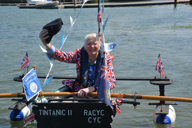Army veteran Michael Stanley, known as ‘Major Mick’ at Chichester Yacht Club as he set off on his latest charity venture in his homemade ‘Tintanic’ rowing boat (Ben Mitchell/PA)