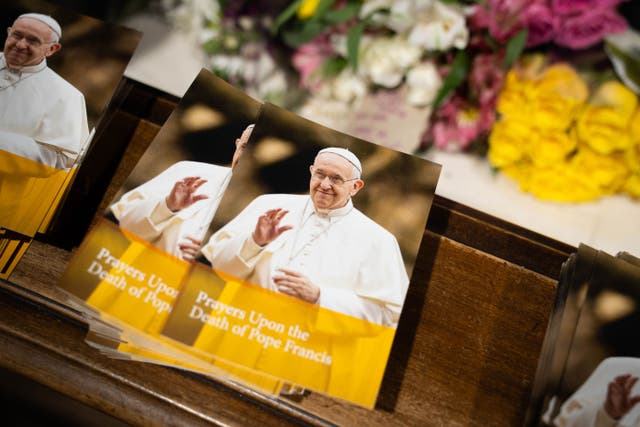 Catholics have gathered at Westminster Cathedral to honour the new pope (James Manning/PA)