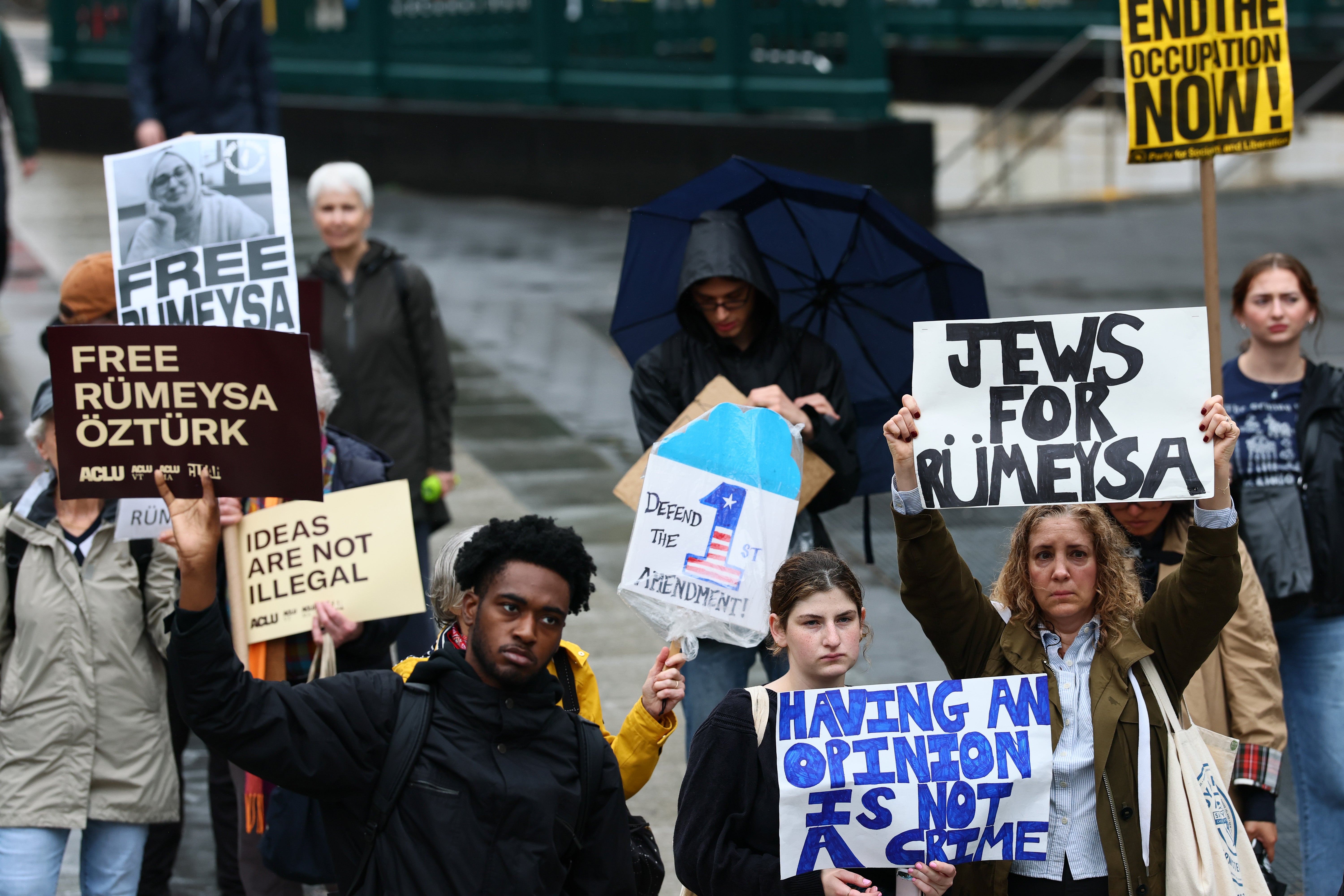 Demonstrators in New York protested the ongoing detention of Rumeysa Ozturk during an appeals court hearing in New York on May 6. A federal judge in Vermont ordered her release on bail from a Louisiana detention center on May 9
