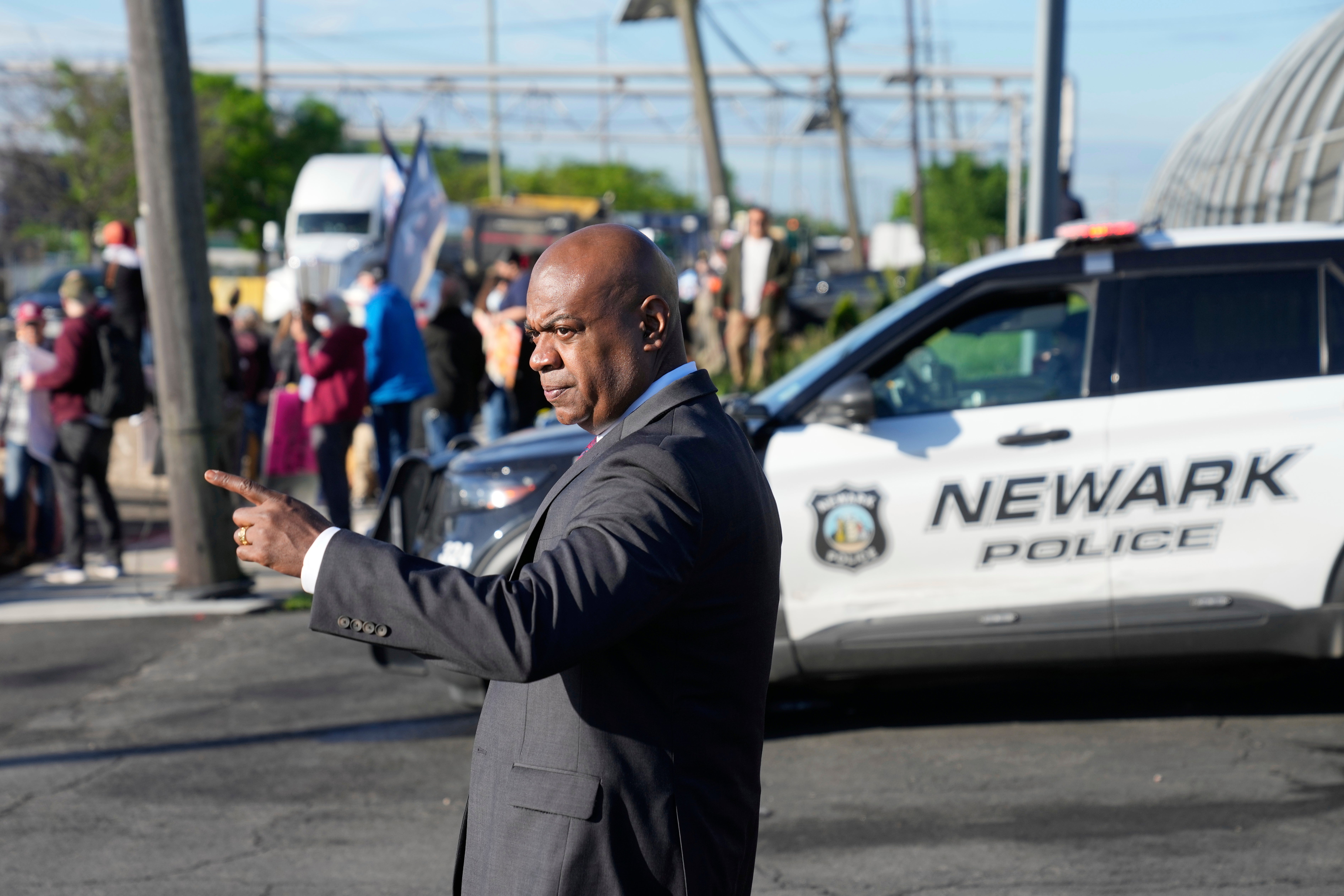 Newark Mayor Ras Baraka joins protesters outside of Delaney Hall, a recently reopened immigration detention center, in Newark on May 7, 2025. He also joined efforts to increase voter turnout for the April 15 school board election
