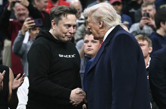 <p>President Donald Trump shakes hands with his billionaire special adviser Elon Musk</p>