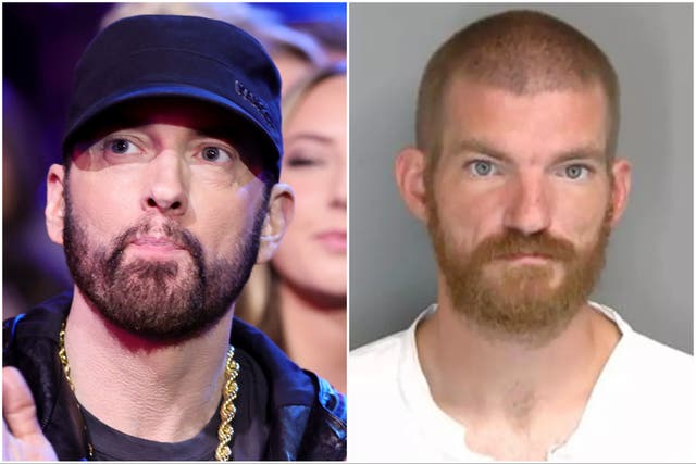 <p>Matthew David Hughes (right) was convicted of aggravated stalking and first-degree home invasion after breaking into rapper Eminem's home for a second time  </p>