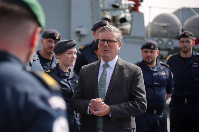 Prime Minister Sir Keir Starmer meets members of the Royal Navy on the HMS St Albans in Oslo, Norway (Alistair Grant/PA)