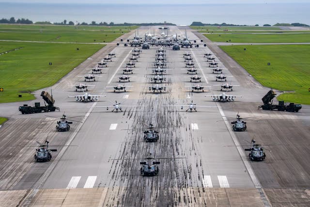<p>More than 50 planes lined in formation at Kadena Air Base in Okinawa, Japan, this week </p>