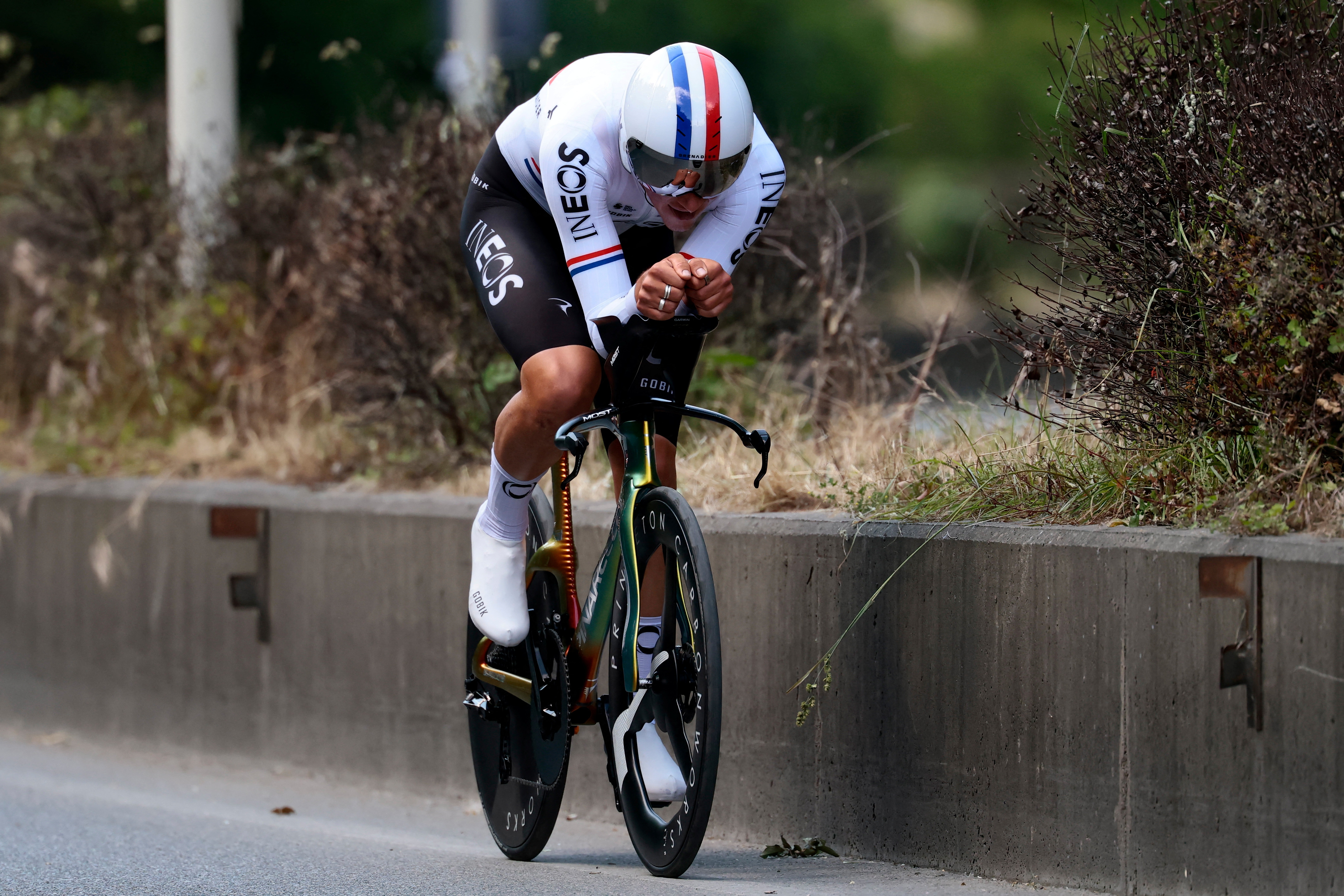 Ineos Grenadiers' British rider Joshua Tarling competes during the second stage
