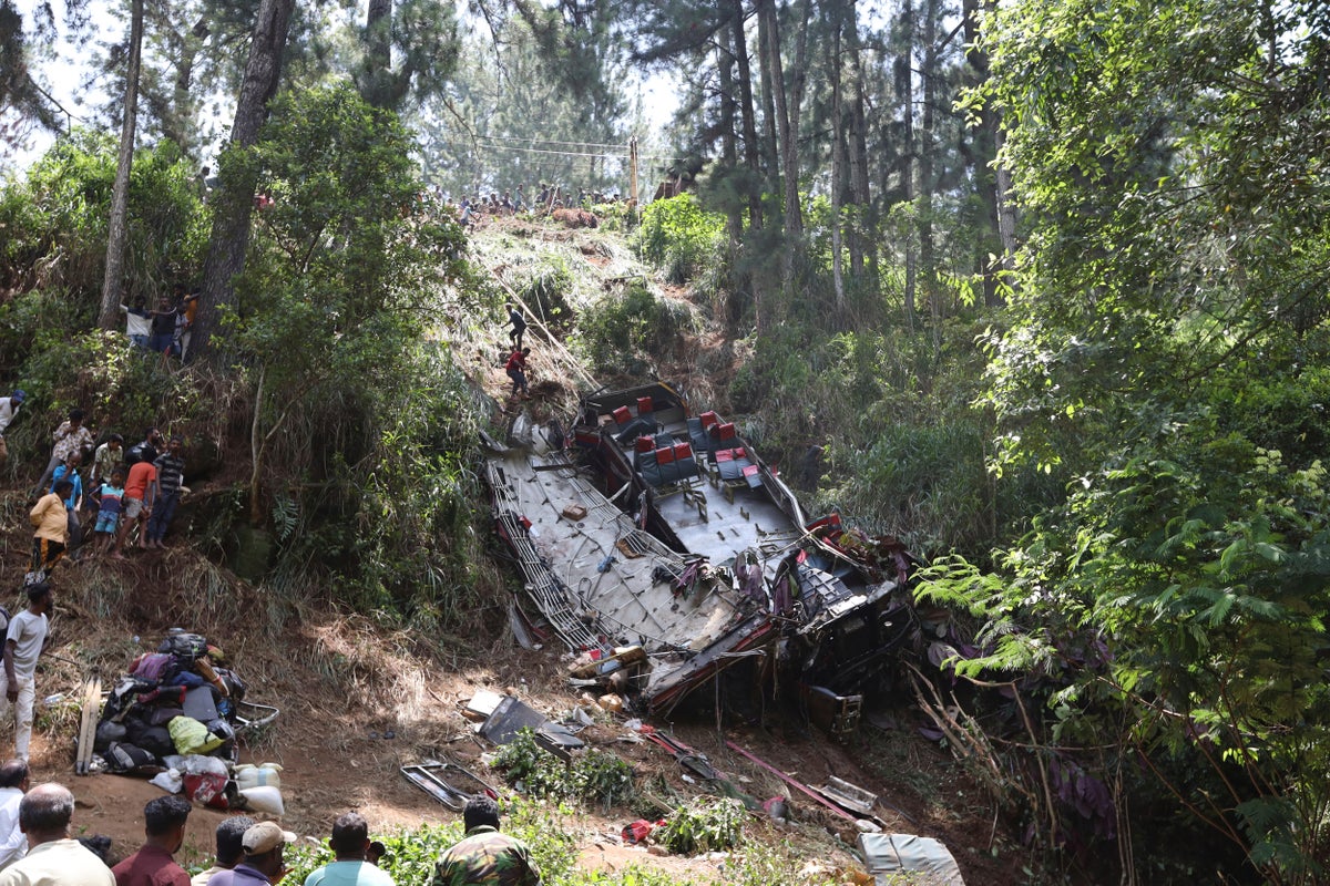Passenger bus skids off a cliff in Sri Lanka, killing 21 people and injuring at least 14 others