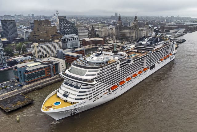 <p>The cruise ship MSC Virtuosa moored at Liverpool Cruise Terminal</p>