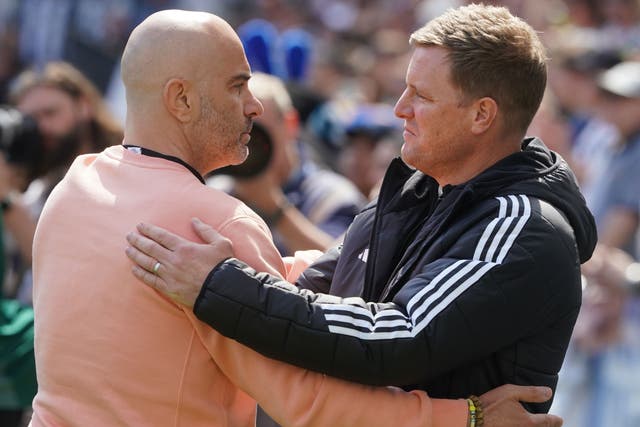 Newcastle boss Eddie Howe (right) is taking nothing for granted in the race for Champions League qualification (Owen Humphreys/PA)