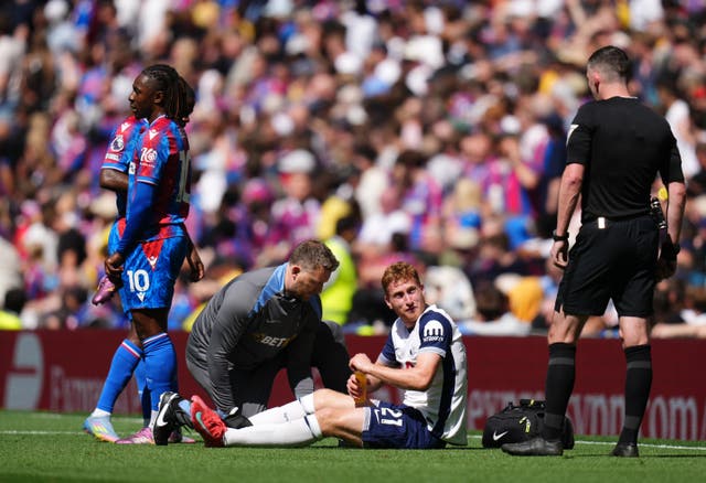 <p>Dejan Kulusevski went off injured for Tottenham against Crystal Palace</p>