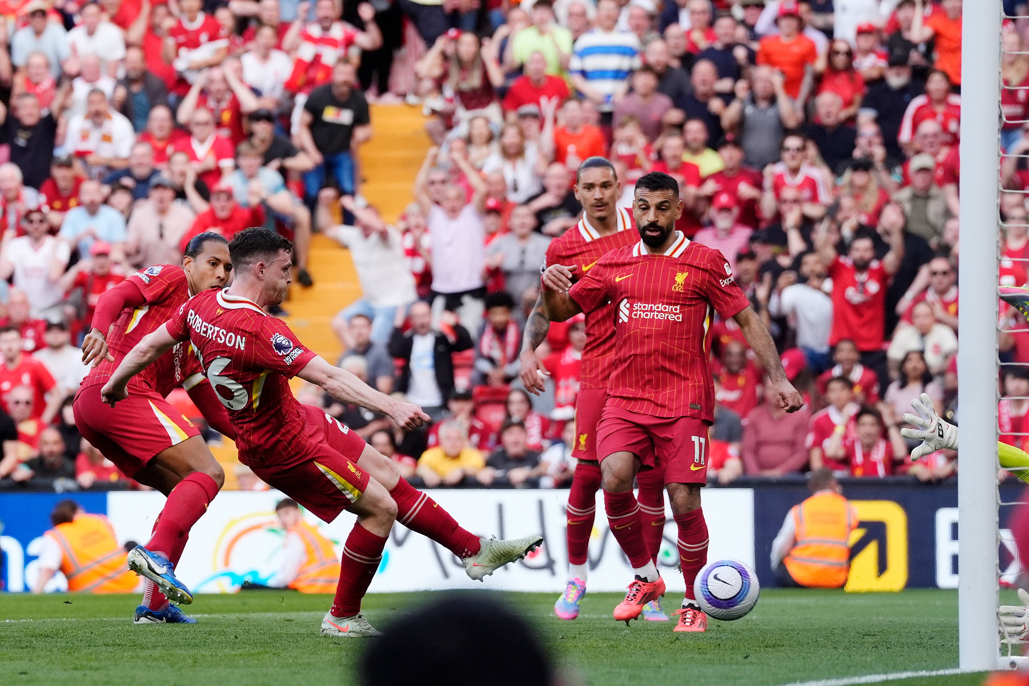 Andy Robertson had a late goal disallowed as Liverpool pushed for a winner
