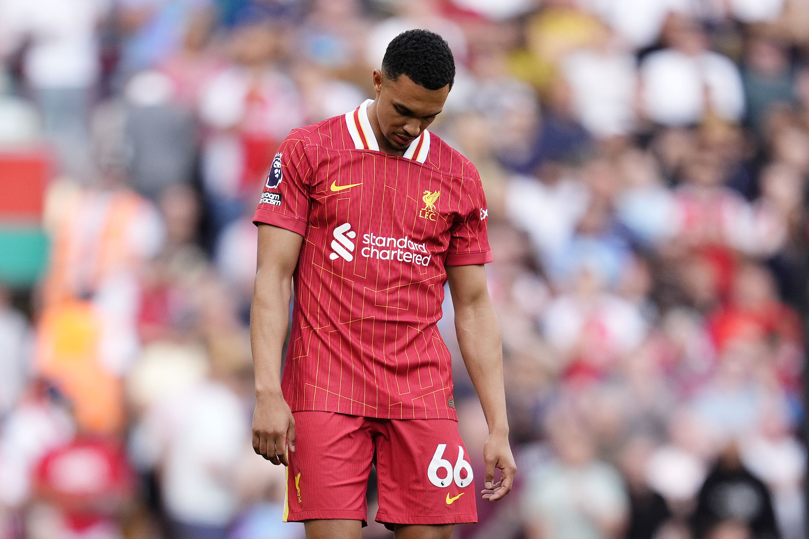 Trent Alexander-Arnold of Liverpool discouraged the Premier League match in Anfield, Liverpool. Image date: Sunday, May 11, 2025.