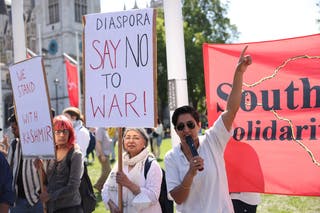 Protesters from the South Asian Solidarity Movement demonstrate against the conflict between India and Pakistan in London, Britain, 10 May 2025