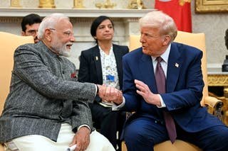 US president Donald Trump shakes hands with Indian prime minister Narendra Modi in the Oval Office of the White House in Washington DC