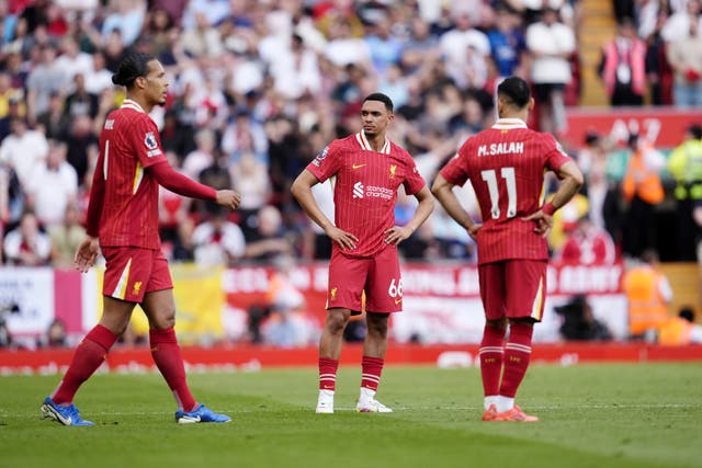 <p>Trent Alexander-Arnold, Virgil van Dijk and Mohamed Salah have all had contract sagas this season </p>