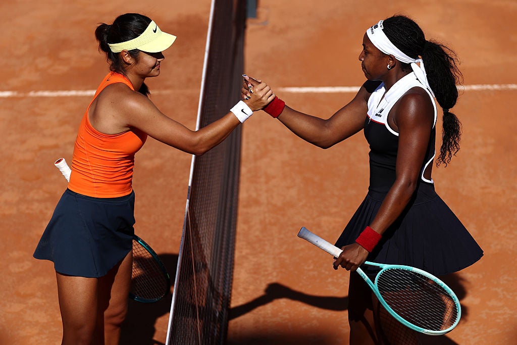 Raducanu and Gauff shake hands