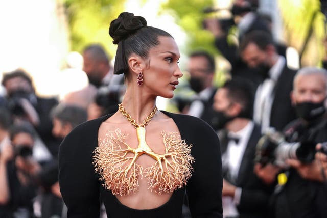 <p>Bella Hadid poses for photographersat the premiere of 'Three Floors' at the 74th international film festival, Cannes, southern France on July 11, 2021. (AP Photo/Brynn Anderson, File)</p>