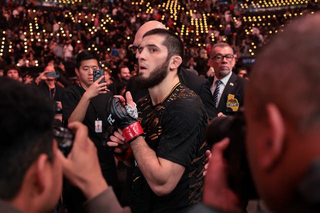 <p>Islam Makhachev pictured after retaining the UFC lightweight title in January</p>