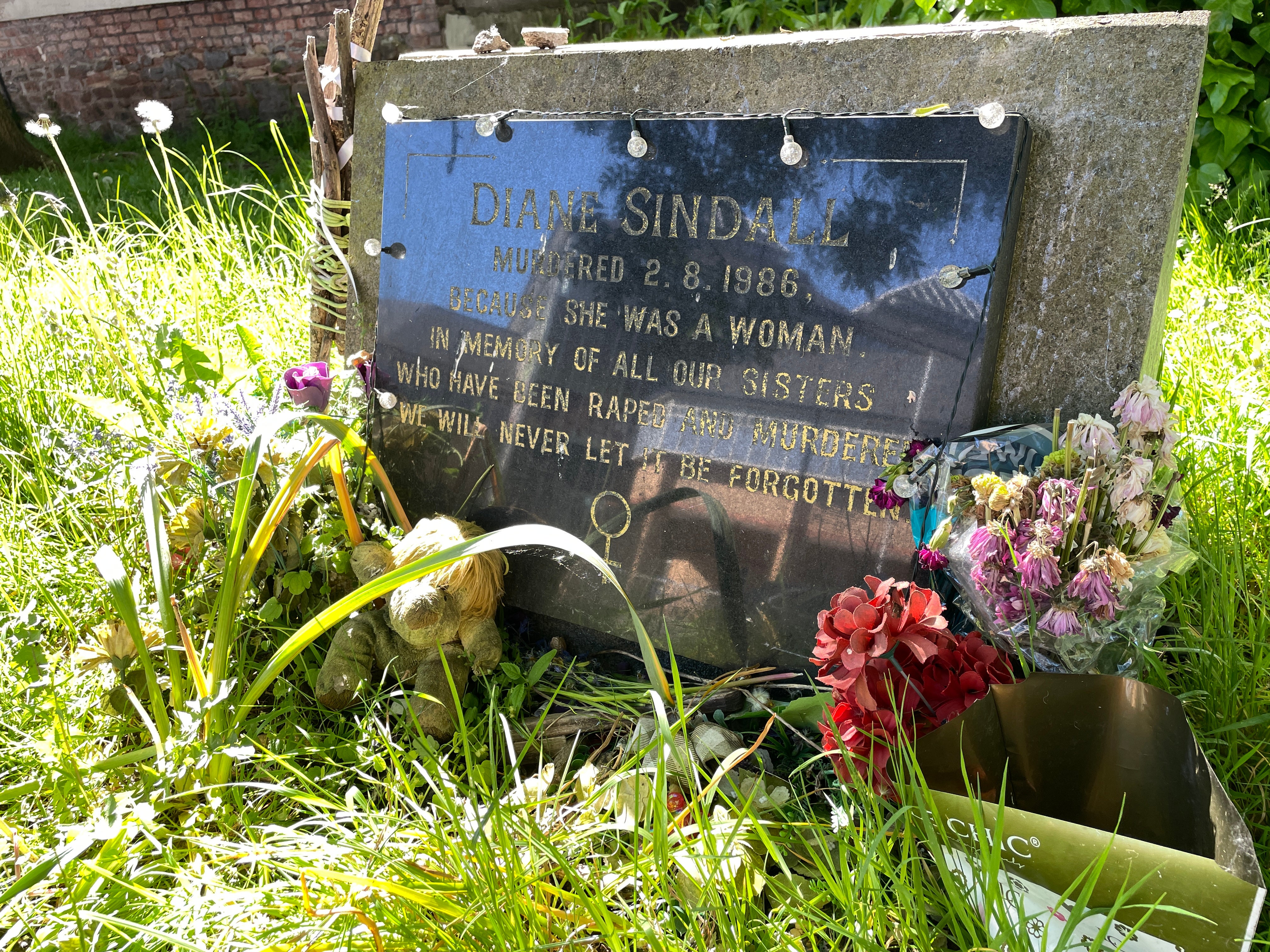 The memorial stone for Diane Sindall on Borough Road in Birkenhead, Wirral