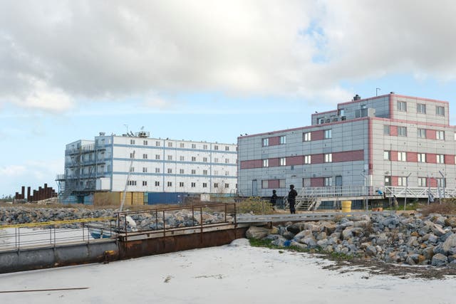 <p>Rwandan policemen guard The Total Mozambique LNG Project in Afungi in the Cabo Delgado province, Mozambique</p>
