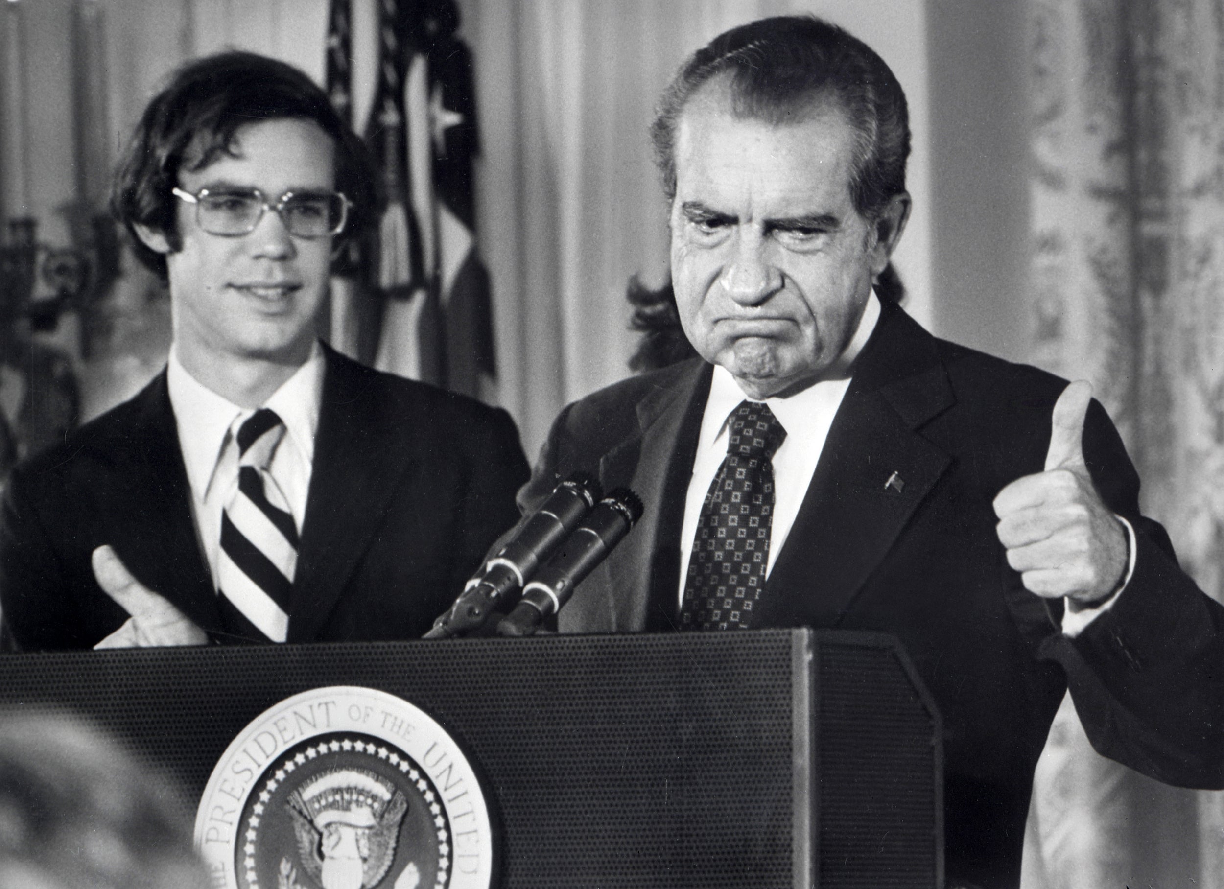 Nixon as he bids farewell to the White House staff, August 1974