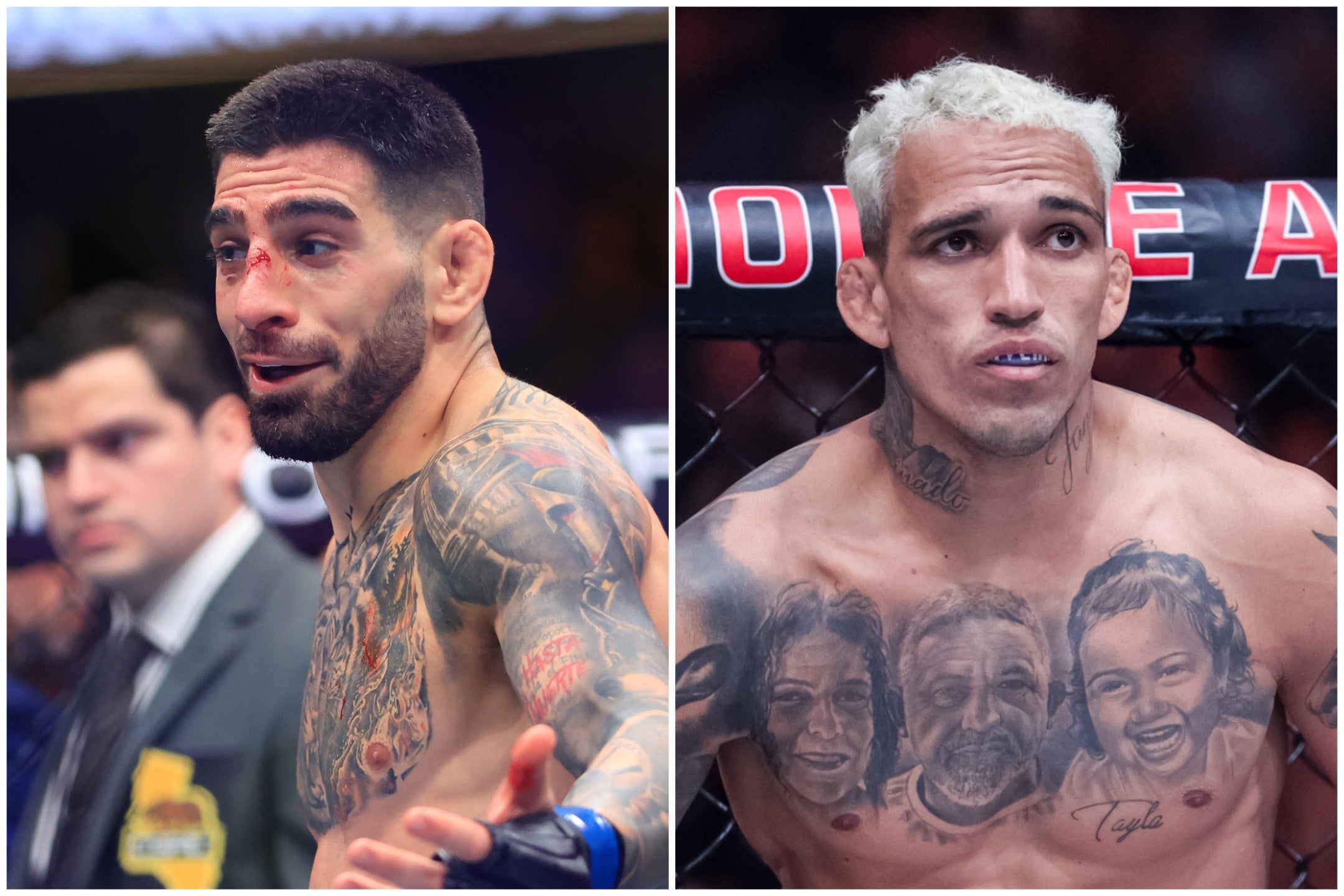 Ilia Topuria (left) and Charles Oliveira will meet in a lightweight title fight