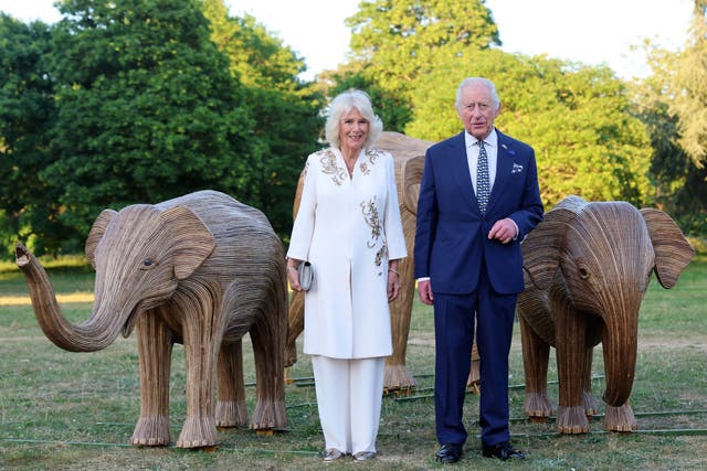 King Charles and Queen Camilla, joint presidents of the Elephant Family charity, attend the Wonders of the Wild event to celebrate art and conservation at Kew Gardens, London (Chris Jackson/PA)