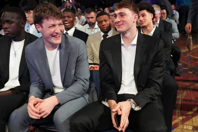 <p>Cooper Flagg smiles at the NBA basketball draft lottery in Chicago</p>