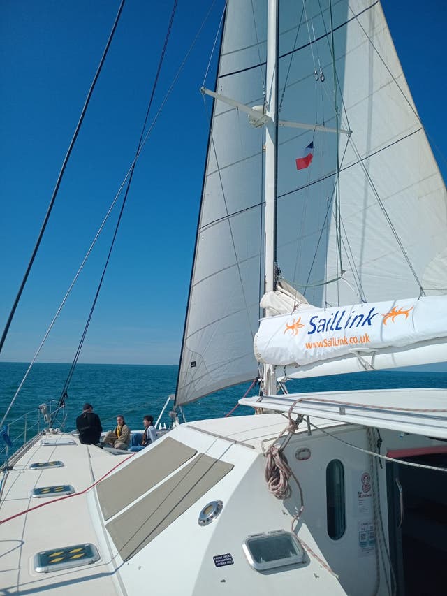 <p>Blue sky thinking: Echoes, the catamaran sailing between Dover and Boulogne</p>