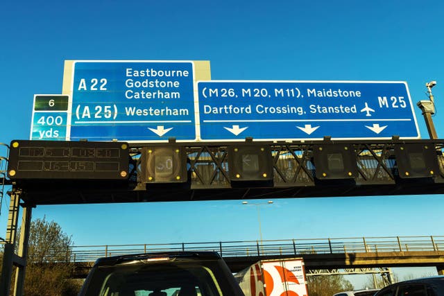 A section of the M25 motorway is closed because of a crash involving two lorries (Alamy/PA)