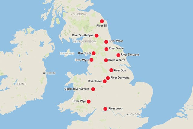 <p>Locations on England’s rivers where levels are ‘exceptionally low’ as the country faces a medium risk of drought this summer</p>