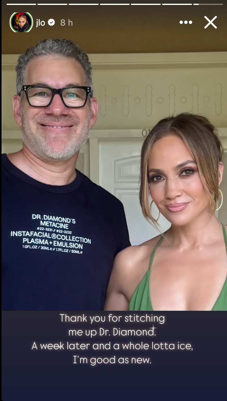 Jennifer Lopez said she needed stems because of facial injury
