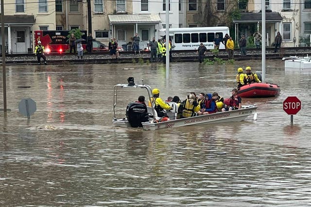 <p>Westernport Elementary School students and adults took rescue boats to a church on higher ground. Rescue crews had to save 200 people from the school as their Maryland town flooded.</p>