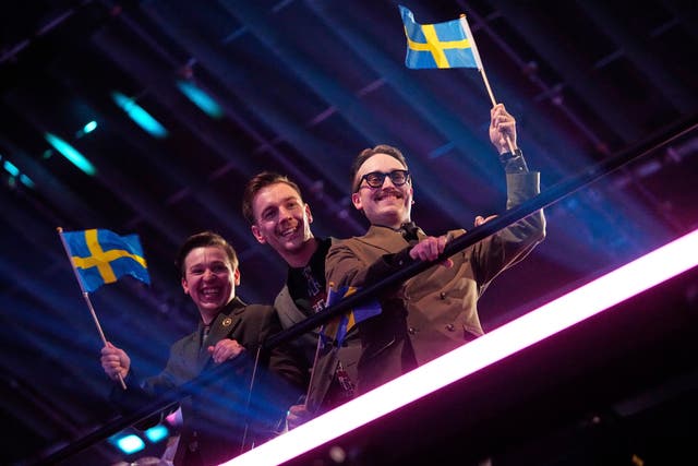 Sweden’s Eurovision Song Contest act KAJ said they were ‘really nervous’ before learning they had won a place in Saturday’s final (Martin Meissner/PA)