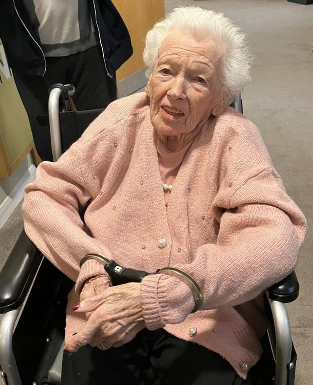 <p>Maggie Clarke was placed under arrest on her birthday as part of a surprise orchestrated by the staff</p>