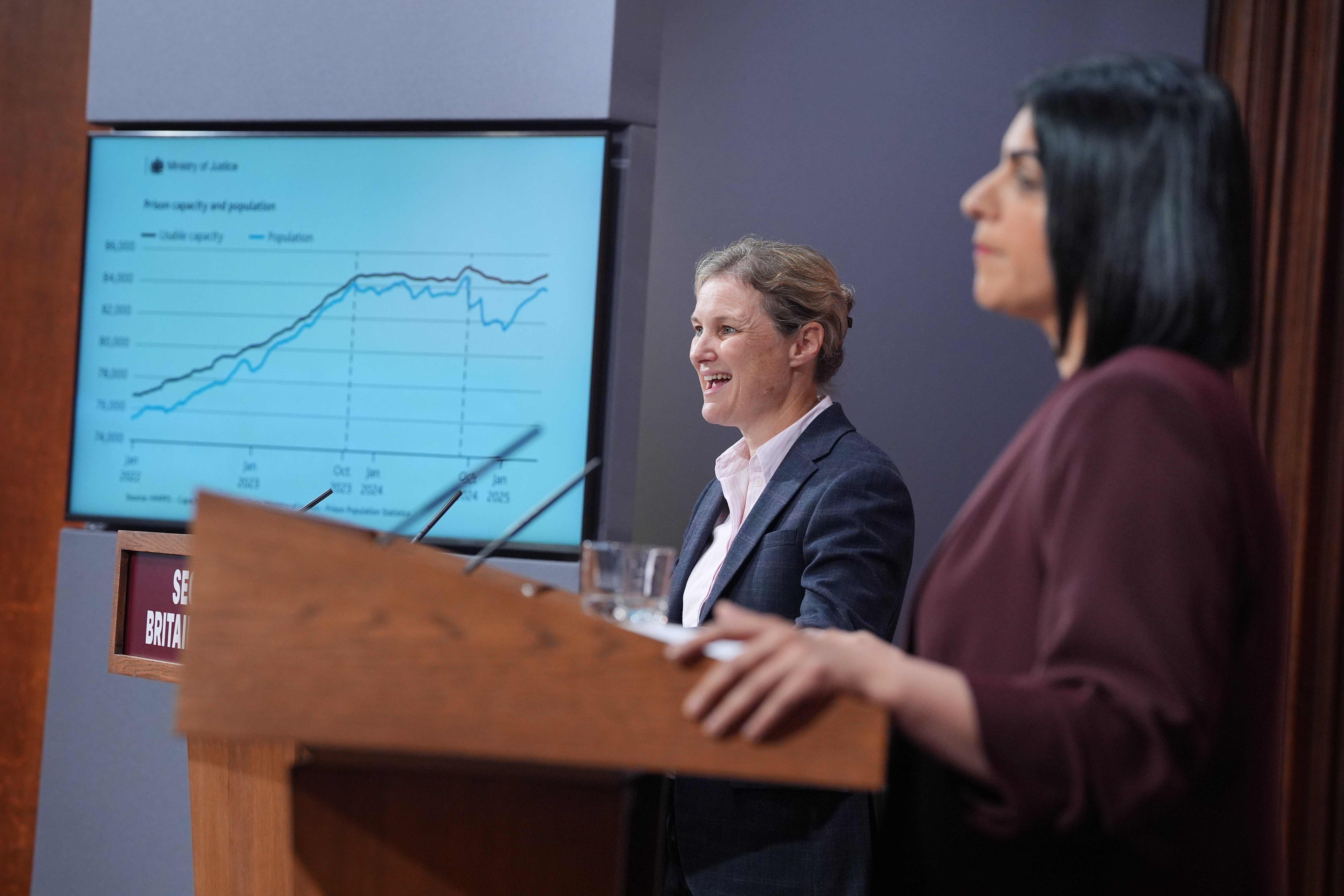 Justice Secretary Shabana Mahmood and Ministry of Justice interim permanent secretary Amy Rees unveiled the emergency measures at a Downing Street press conference