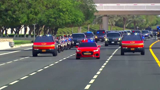 <p>Trump welcomed by parade of red Cybertrucks and camels during Qatar visit</p>