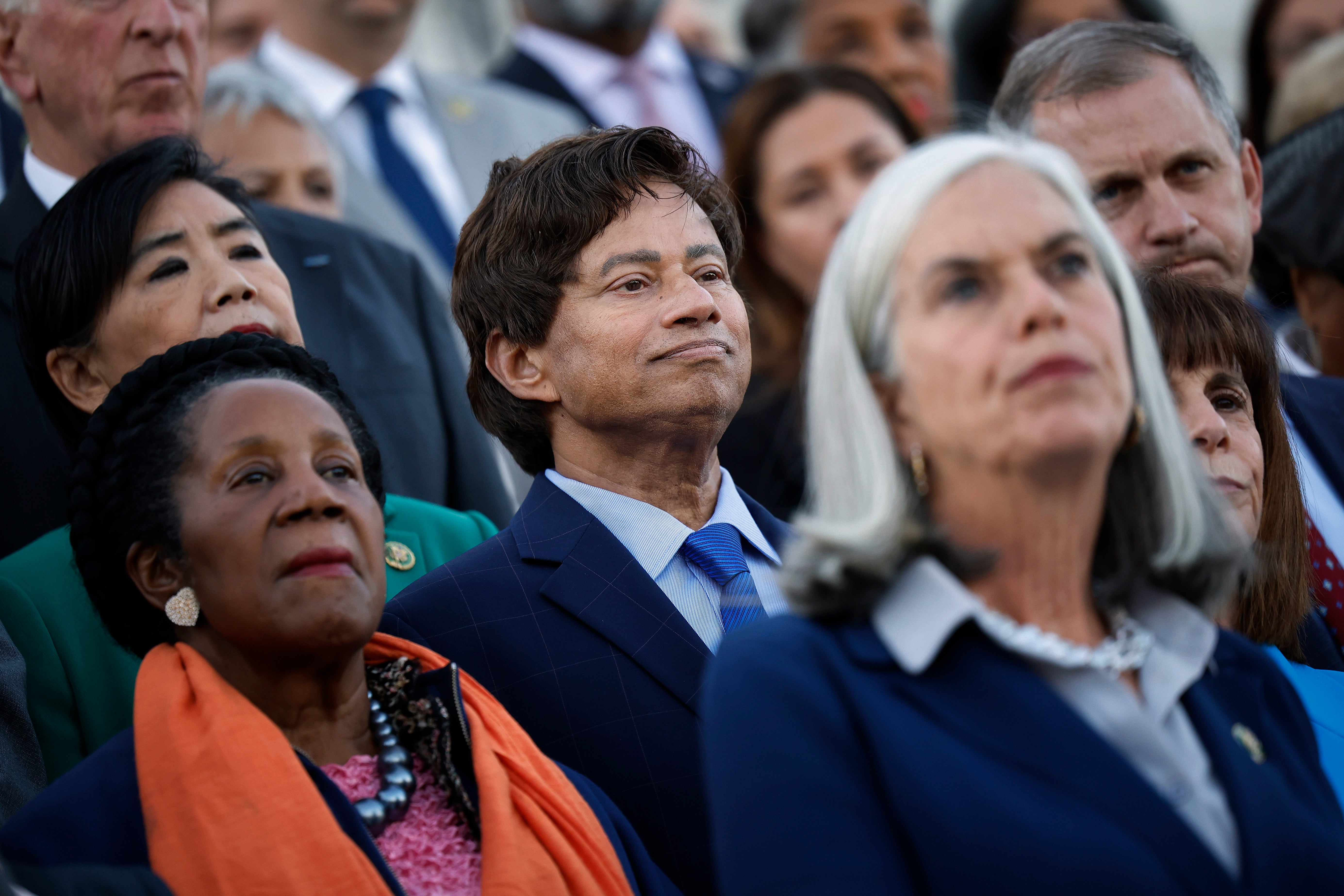Michigan Democratic Rep. Shri Thanedar joins fellow House Democrats on the East Steps of the U.S. Capitol on October 13 2023