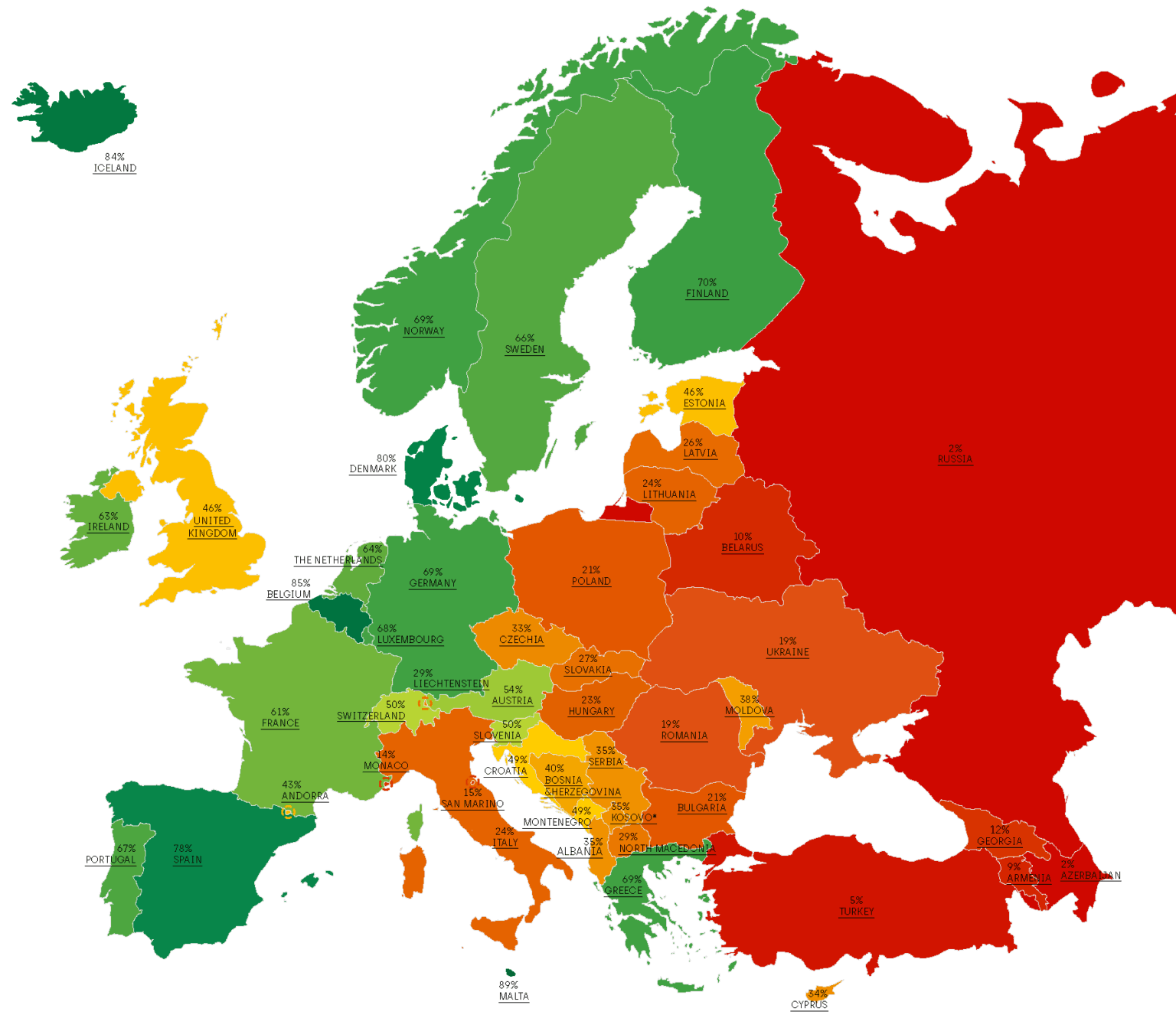 Britain dropped six places to 22nd in 2025’s rankings - its lowest position ever - in The Rainbow Map and Index, which has been published annually since 2009