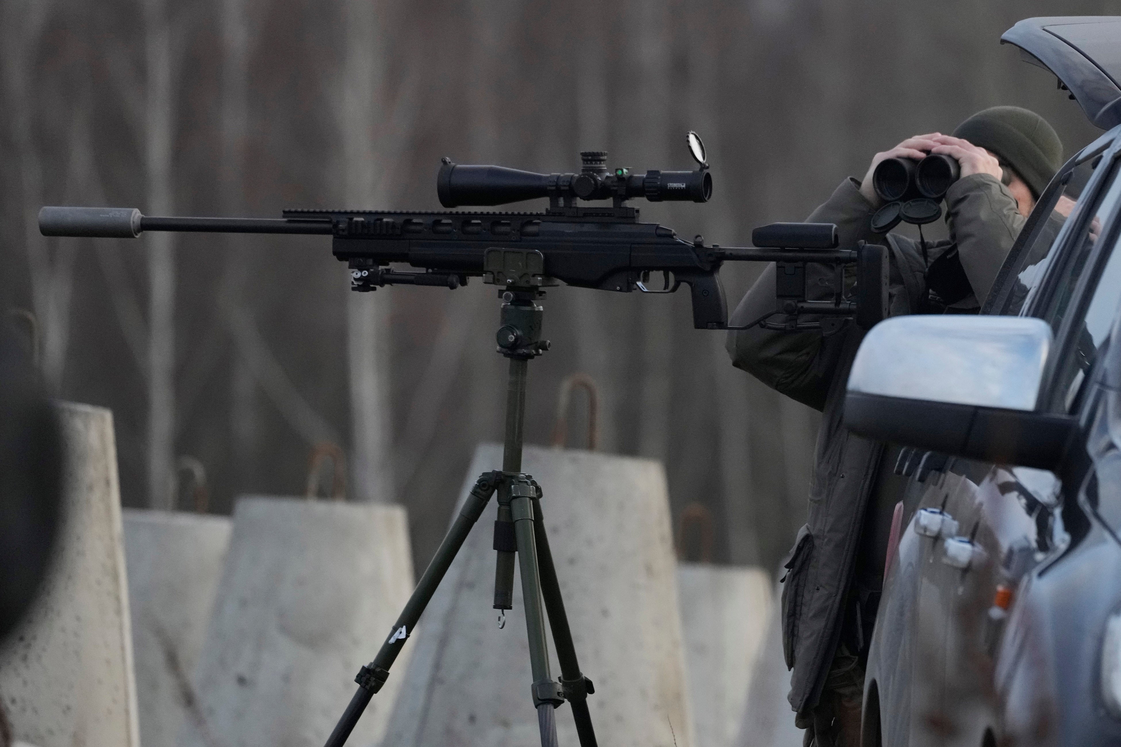 Polish soldier at Poland's border with Russia, in Dabrowka, Poland, on Saturday Nov. 30, 2024