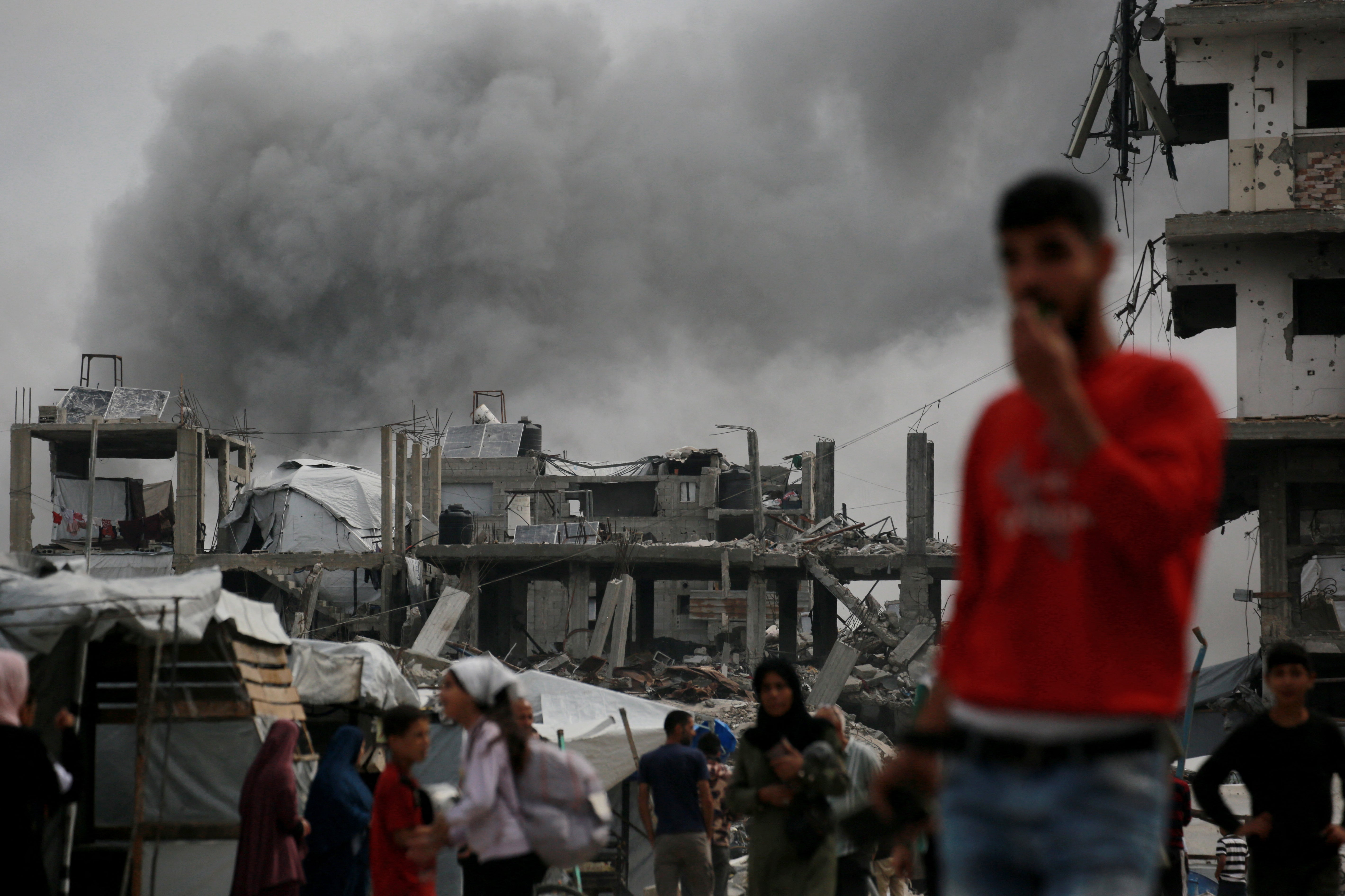 An Israeli strike hits the home of the Hmeid family in Jabalia, northern Gaza, on Thursday
