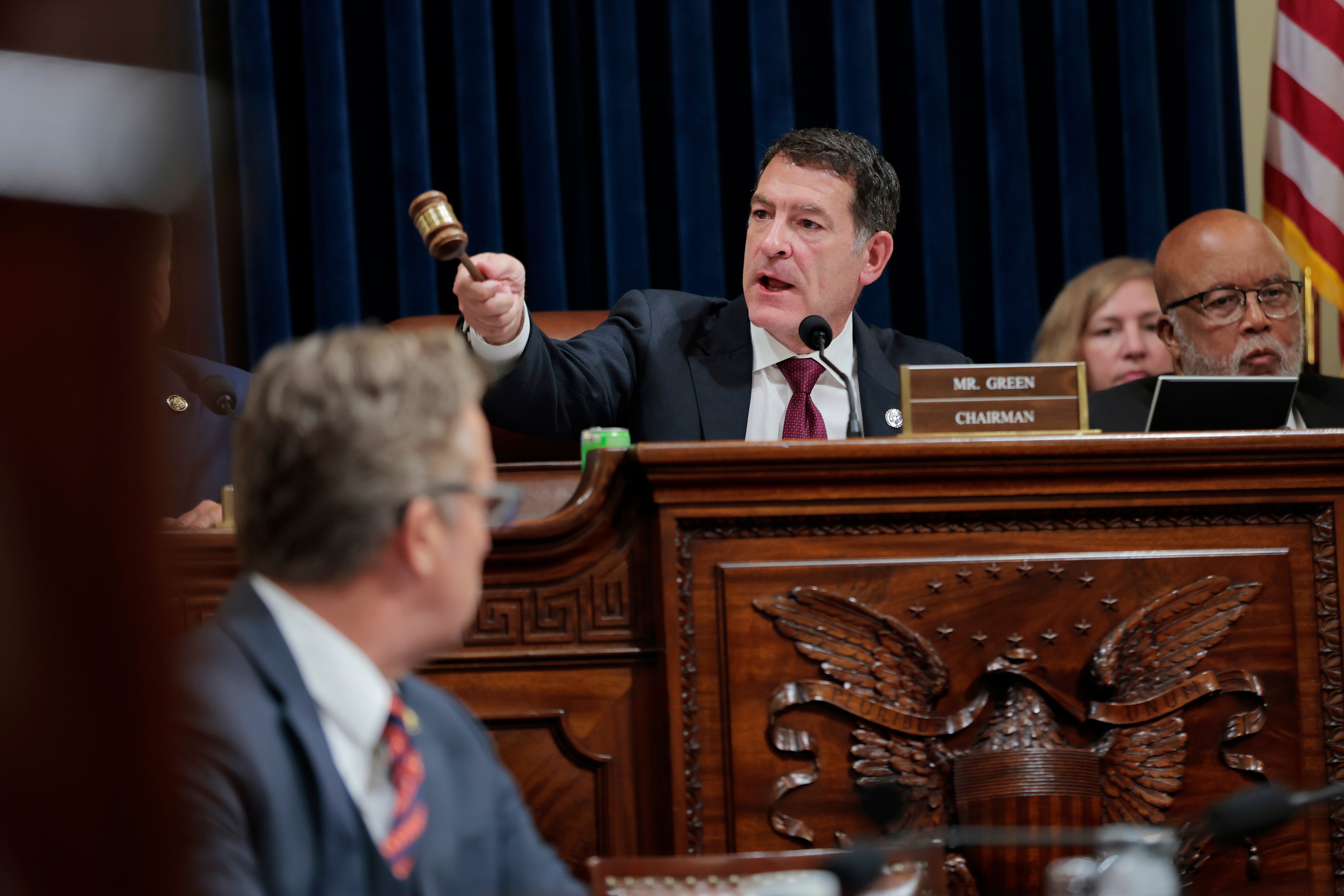 House Homeland Security Committee chair Mark Green, a Republican, was forced to pause a hearing after a heated back and forth over Greene’s attempts to introduce allegations against Kilmar Abrego Garcia into the meeting’s record