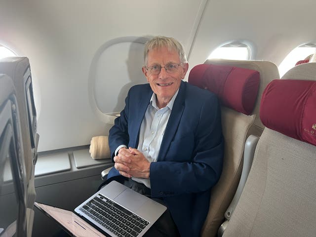 <p>Flying tonight: Simon Calder in seat 72K on board Global Airlines' first flight</p>