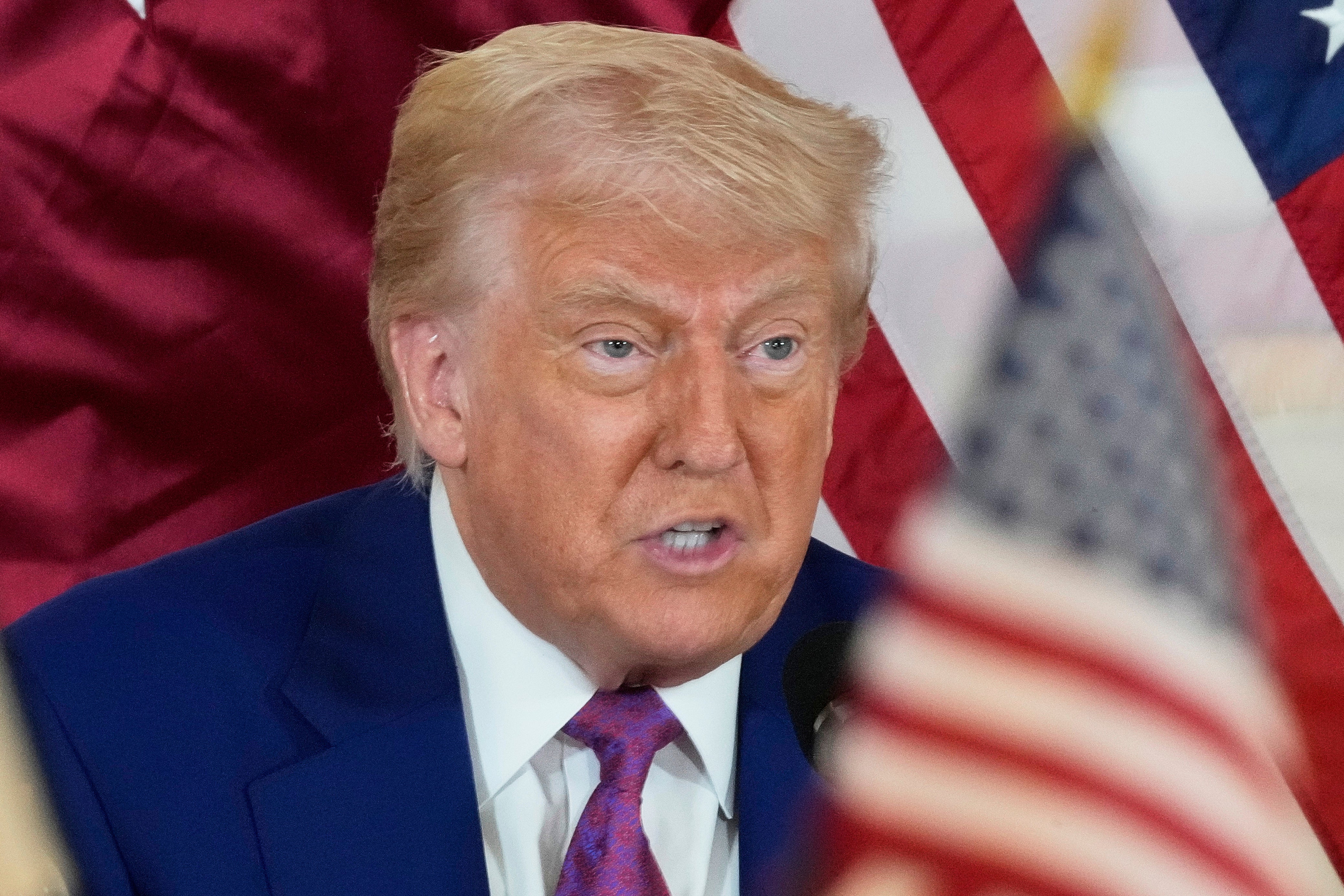President Donald Trump speaking during a business roundtable in Doha, Qatar