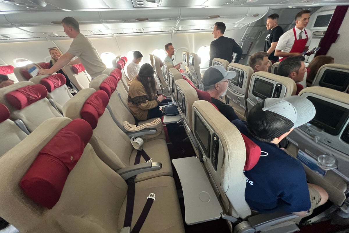 Which airlines have upper deck economy class on the Airbus A380?
