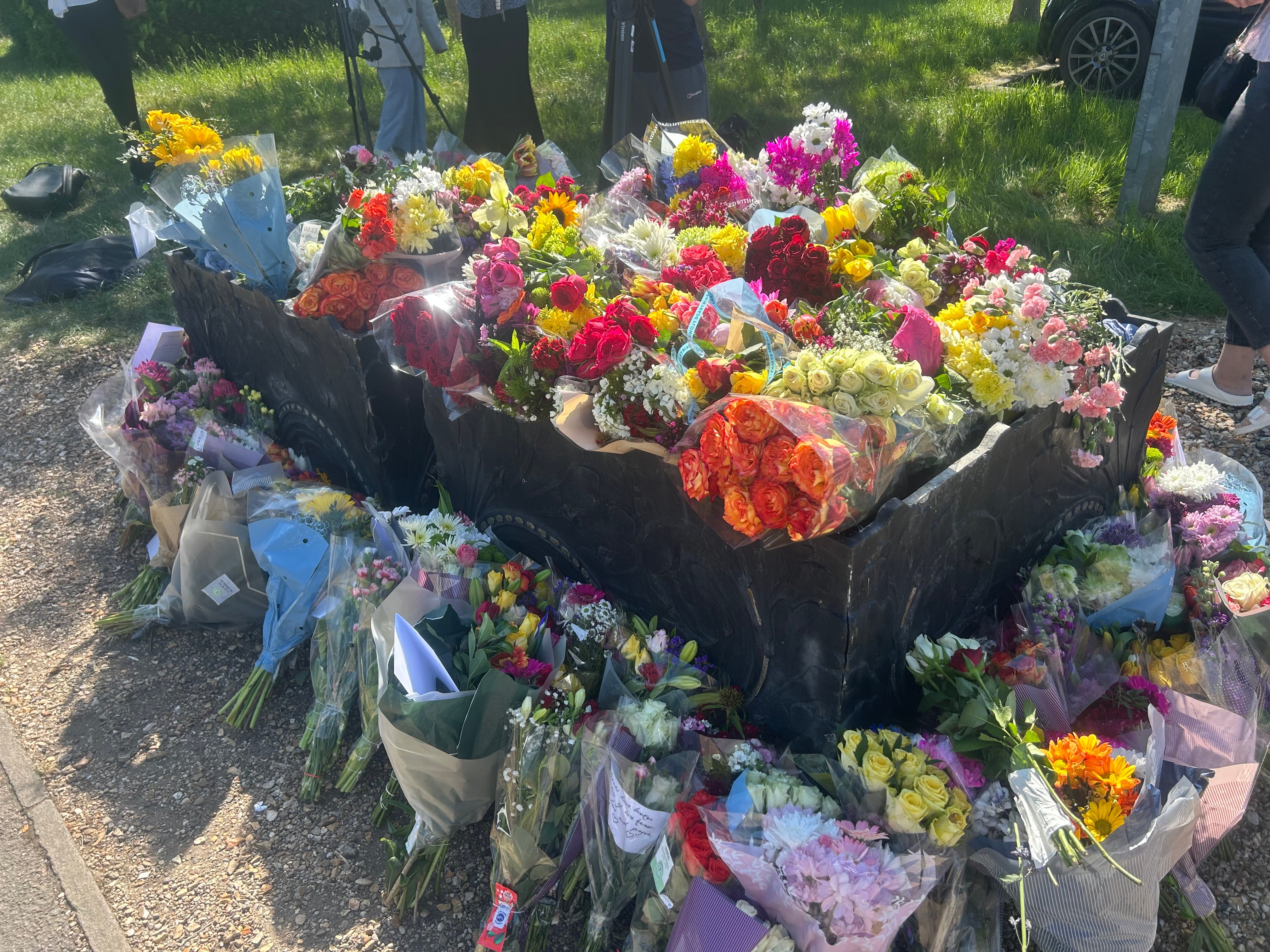 Floral tributes outside Bicester Fire Station