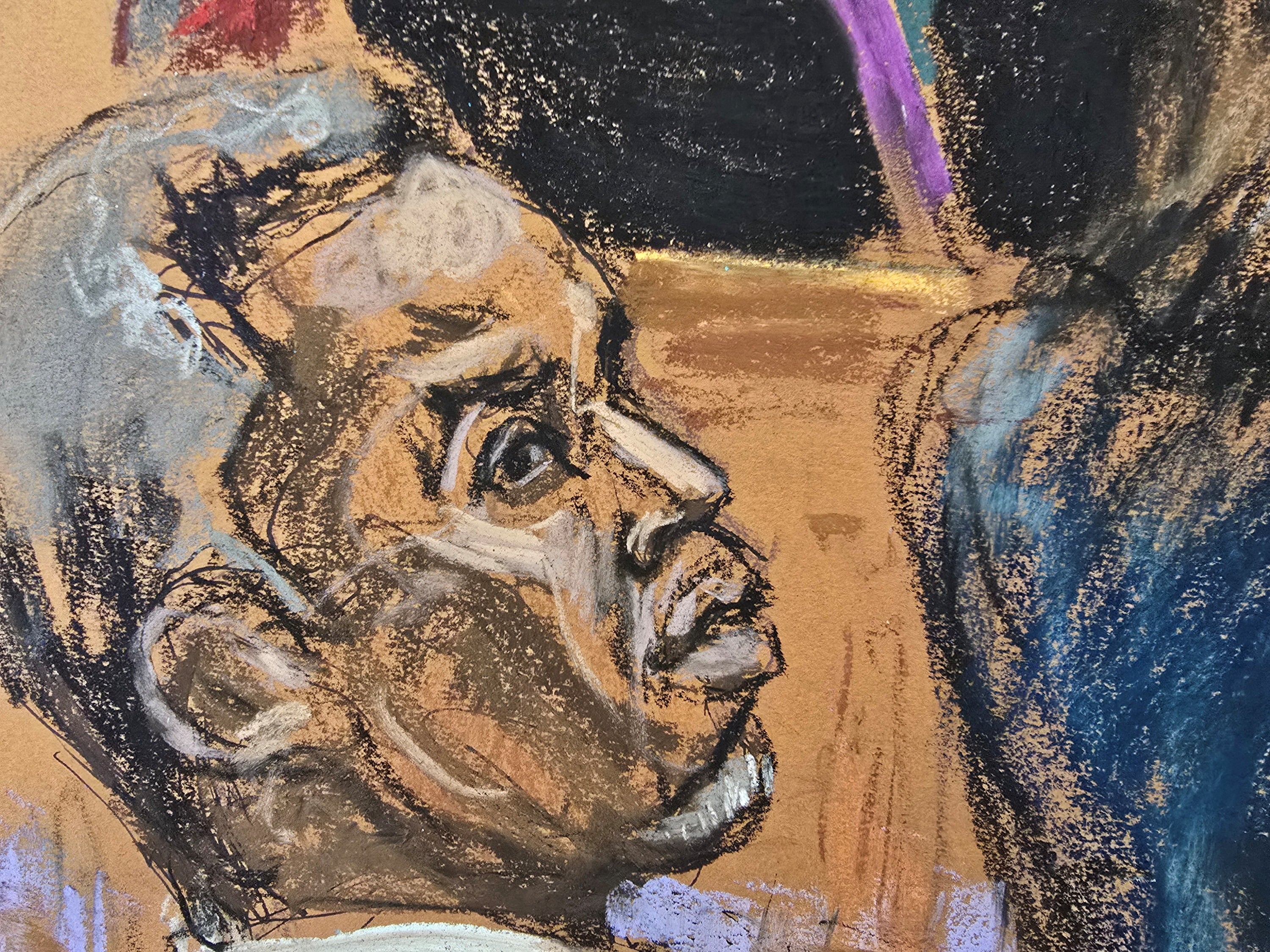 Diddy is pictured listening to the cross-examination of his former girlfriend Cassie Ventura.