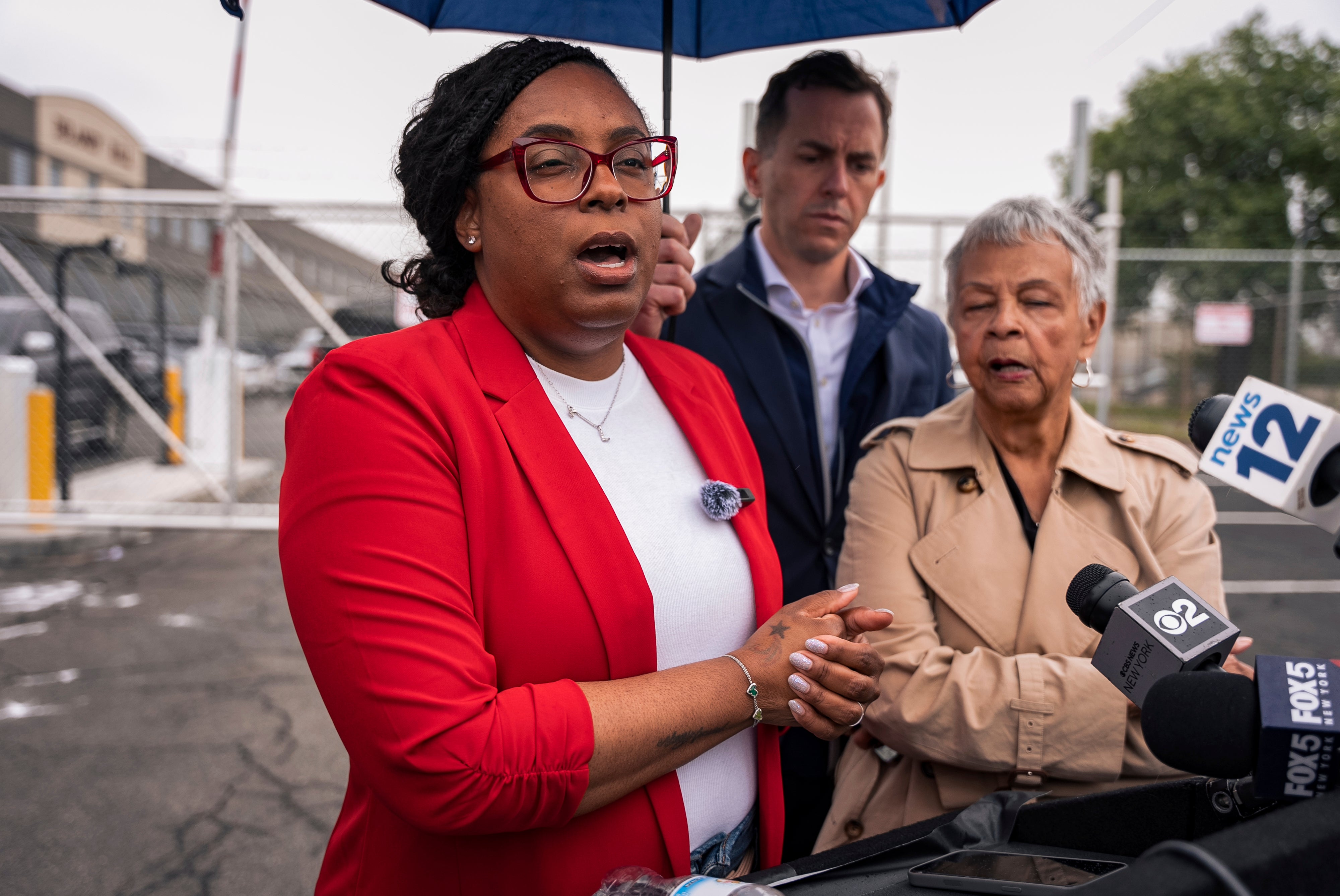 Interim US Attorney Alina Habba has charged U.S. Rep. LaMonica McIver, left, with assaulting or impeding officers at an ICE facility in New Jersey